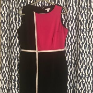 Black with pink accent, knee-length sheath dress